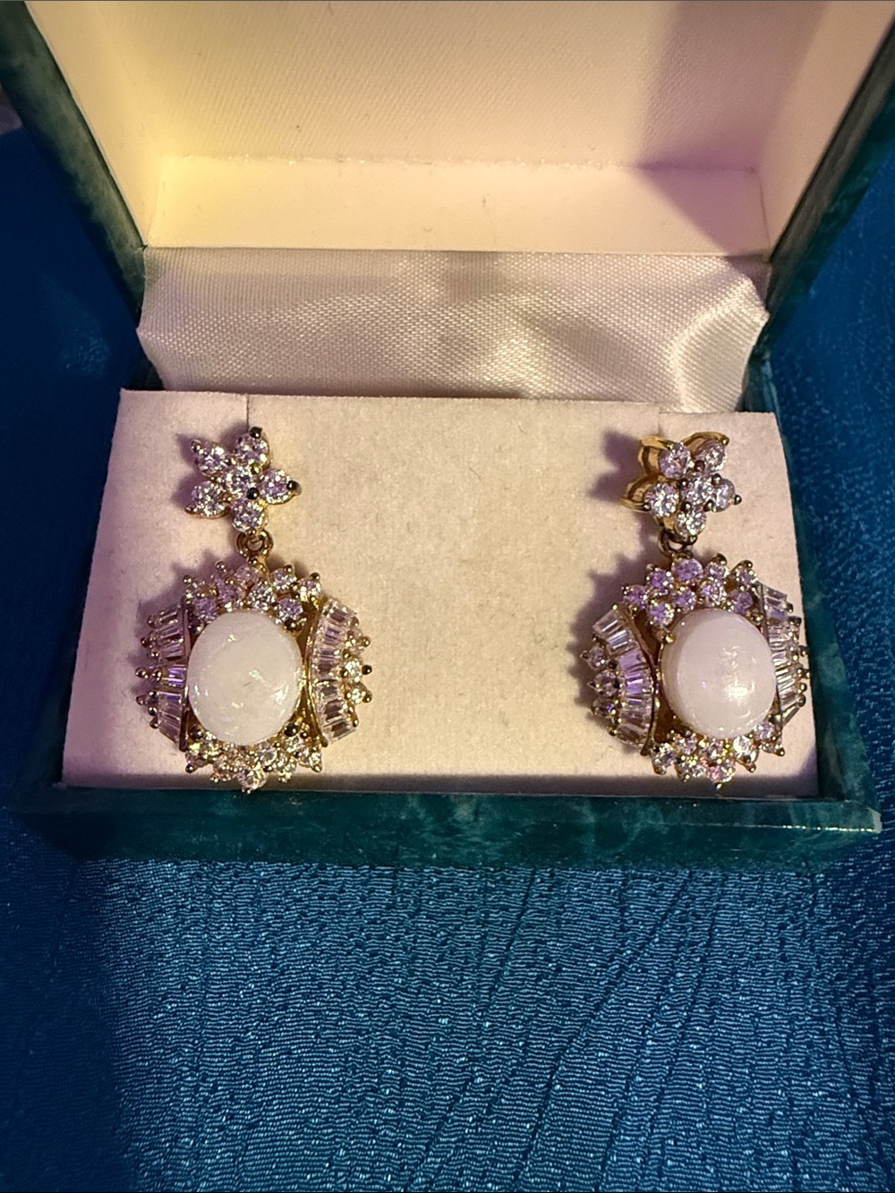 Gold-Plated White Opal Drop and CZ Earrings Suzanne Somers collection